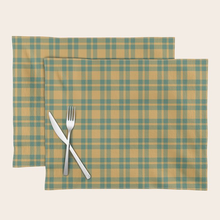 Plaid Pattern in Teal Green and Ochre Mustard Placemat Gallery Image 2