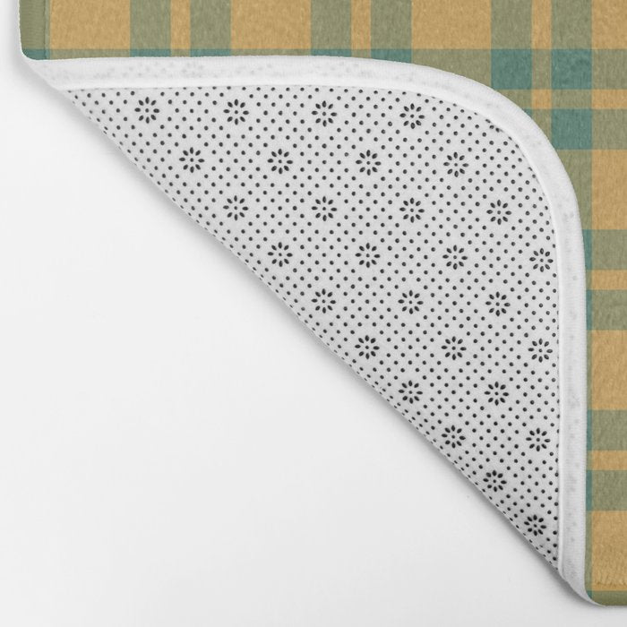Plaid Pattern in Teal Green and Ochre Mustard Bath Mat Gallery Image 2