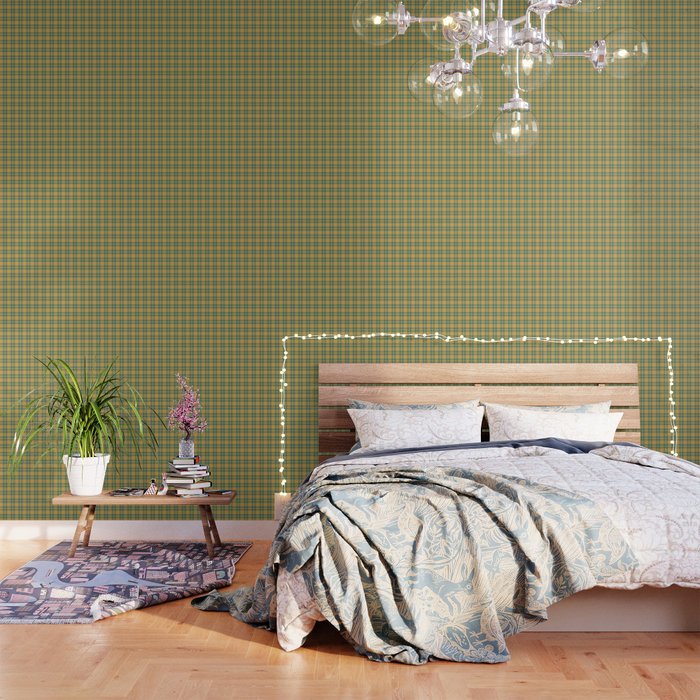 Plaid Pattern in Teal Green and Ochre Mustard Wallpaper Gallery Image 3