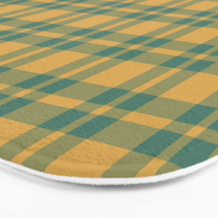 Plaid Pattern in Teal Green and Ochre Mustard Bath Mat Gallery Image 3
