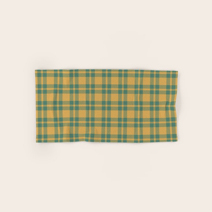 Plaid Pattern in Teal Green and Ochre Mustard Bath Towel Gallery Image 1
