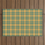 Plaid Pattern in Teal Green and Ochre Mustard Outdoor Rug Gallery Image 1