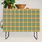 Plaid Pattern in Teal Green and Ochre Mustard Credenza Gallery Image 2
