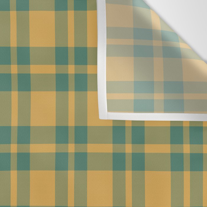 Plaid Pattern in Teal Green and Ochre Mustard Wall Tapestry Gallery Image 3