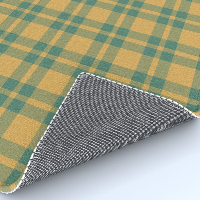 Plaid Pattern in Teal Green and Ochre Mustard Rug Gallery Image 4