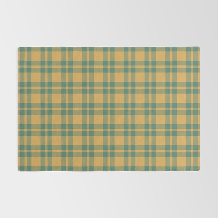 Plaid Pattern in Teal Green and Ochre Mustard Rug Gallery Image 2