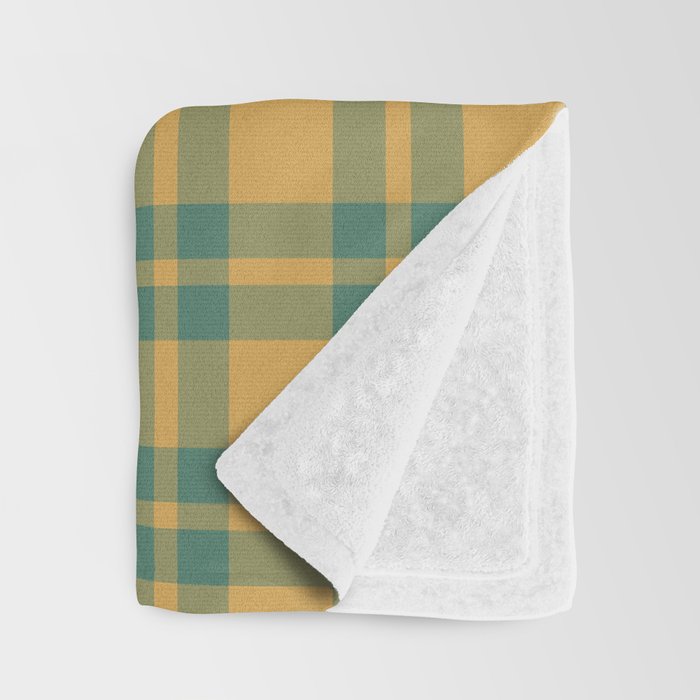 Plaid Pattern in Teal Green and Ochre Mustard Throw Blanket Gallery Image 3