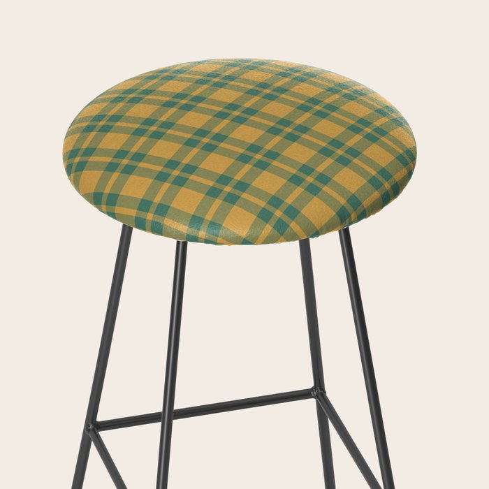 Plaid Pattern in Teal Green and Ochre Mustard Stool Gallery Image 2