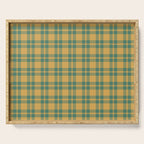 Plaid Pattern in Teal Green and Ochre Mustard Serving Tray Gallery Image 1