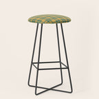 Plaid Pattern in Teal Green and Ochre Mustard Stool Gallery Image 1
