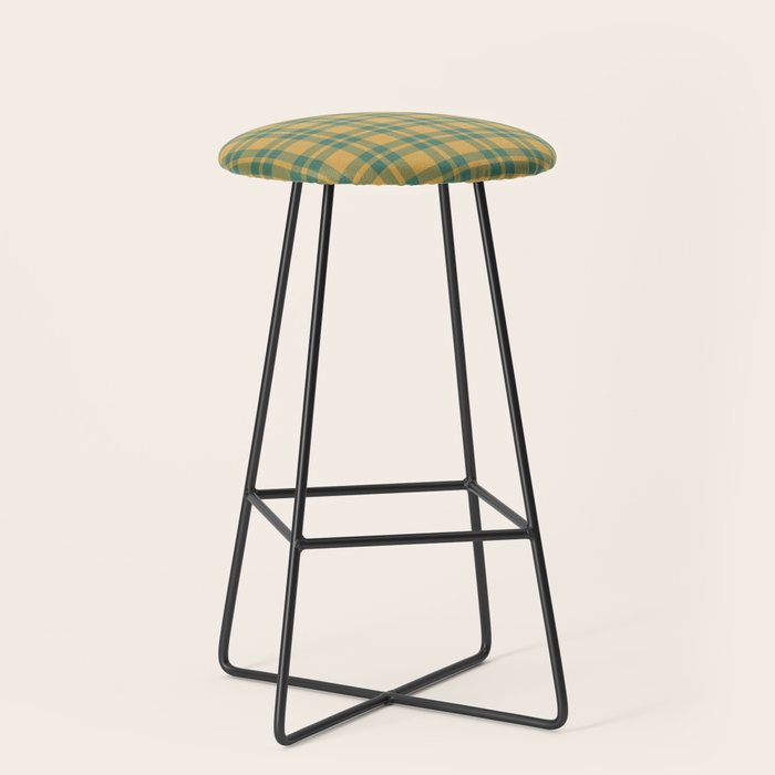 Plaid Pattern in Teal Green and Ochre Mustard Stool Gallery Image 1