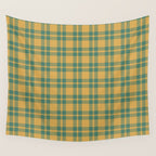 Plaid Pattern in Teal Green and Ochre Mustard Wall Tapestry Gallery Image 4