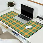 Plaid Pattern in Teal Green and Ochre Mustard Desk Mat Gallery Image 2