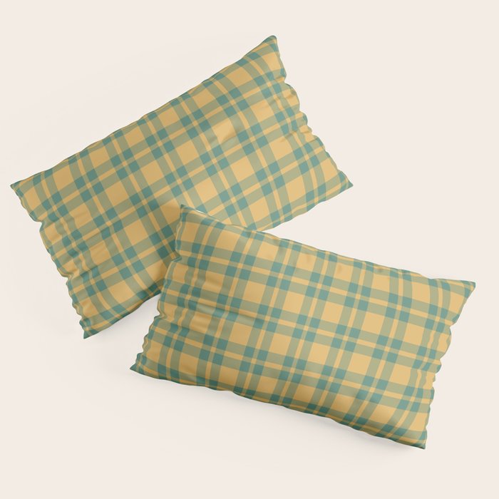 Plaid Pattern in Teal Green and Ochre Mustard Pillow Sham Gallery Image 2