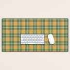 Plaid Pattern in Teal Green and Ochre Mustard Desk Mat Gallery Image 1
