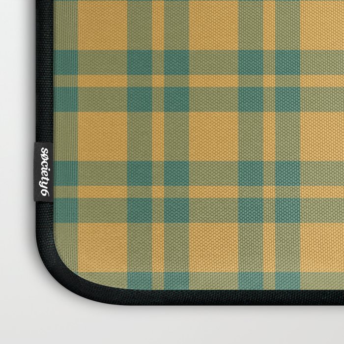 Plaid Pattern in Teal Green and Ochre Mustard Laptop Sleeve Gallery Image 3