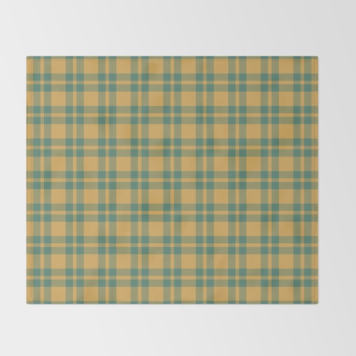 Plaid Pattern in Teal Green and Ochre Mustard Throw Blanket Gallery Image 2