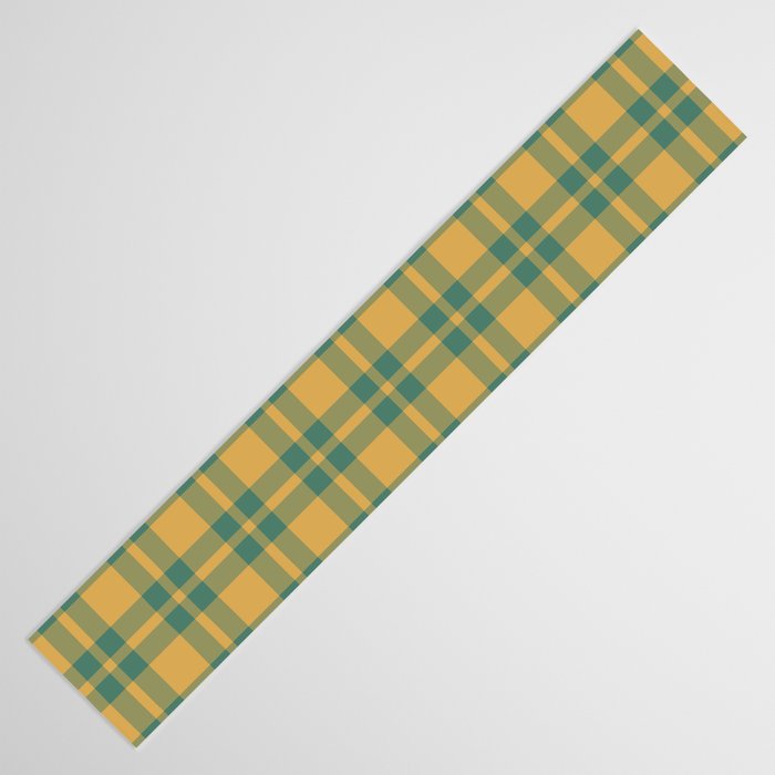 Plaid Pattern in Teal Green and Ochre Mustard Table Runner Gallery Image 3