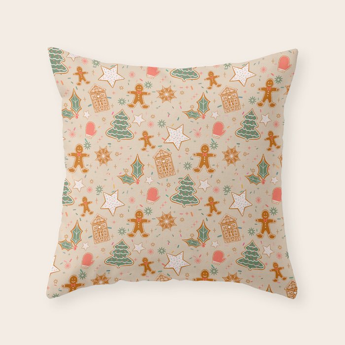 Whimsical Gingerbread Holiday Icons Collection Throw Pillow Gallery Image 1