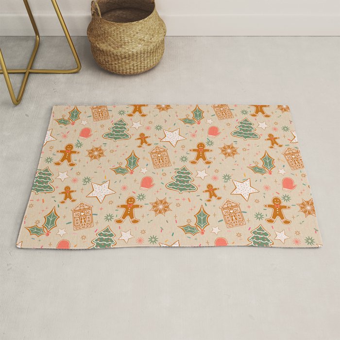 Whimsical Gingerbread Holiday Icons Collection Rug Gallery Image 1