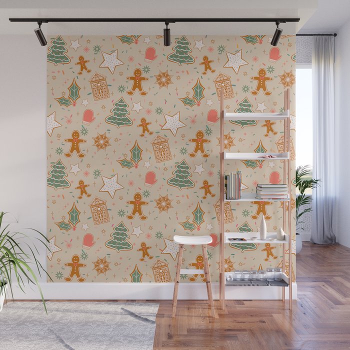 Whimsical Gingerbread Holiday Icons Collection Wall Mural Gallery Image 1