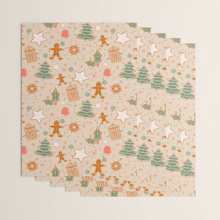 Whimsical Gingerbread Holiday Icons Collection Wrapping Paper Gallery Image 3