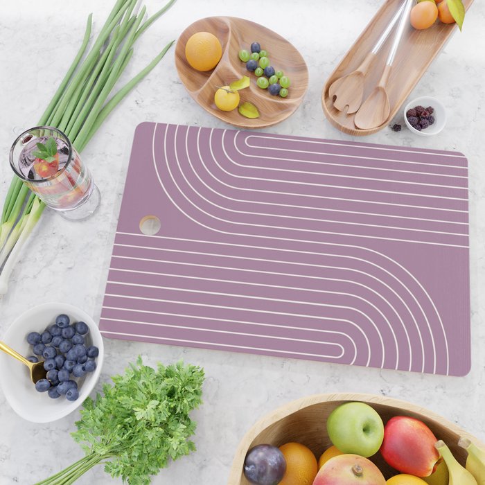 Minimal Line Curvature XXIV Lilac Purple Mid Century Modern Arch Abstract Cutting Board Gallery Image 2