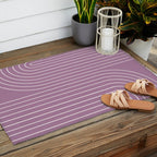 Minimal Line Curvature XXIV Lilac Purple Mid Century Modern Arch Abstract Outdoor Rug Gallery Image 2