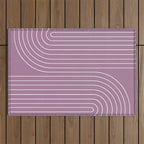 Minimal Line Curvature XXIV Lilac Purple Mid Century Modern Arch Abstract Outdoor Rug Gallery Image 1