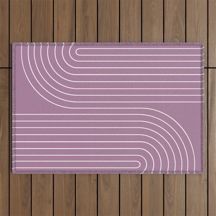 Minimal Line Curvature XXIV Lilac Purple Mid Century Modern Arch Abstract Outdoor Rug Gallery Image 1