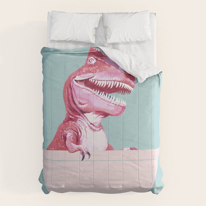 Pink T-Rex in Bathtub Comforter Gallery Image 1