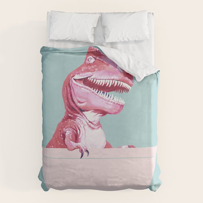 Pink T-Rex in Bathtub Duvet Cover Gallery Image 6