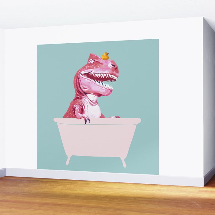 Pink T-Rex in Bathtub Wall Mural Gallery Image 2