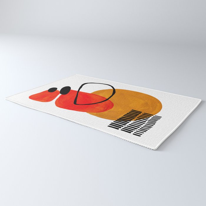 Mid Century Modern Abstract Vintage Pop Art Space Age Pattern Orange Yellow Black Orbit Accent Rug Gallery Image 3