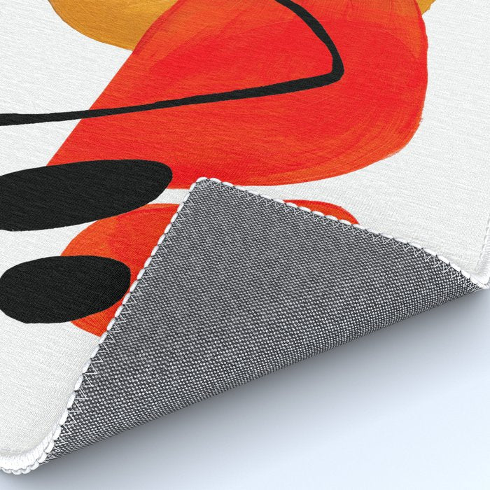 Mid Century Modern Abstract Vintage Pop Art Space Age Pattern Orange Yellow Black Orbit Accent Rug Gallery Image 4