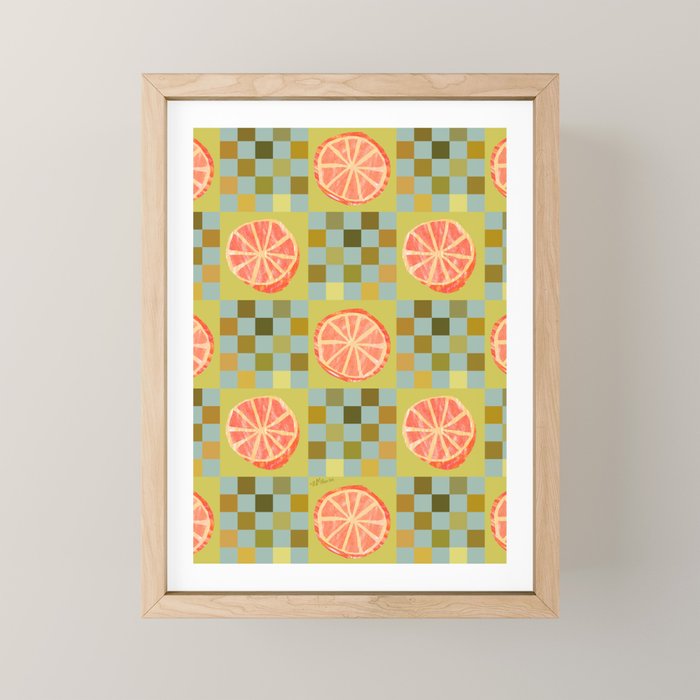 Checkered Citrus Fruit in Sage & Orange Mini Art Print Gallery Image 1