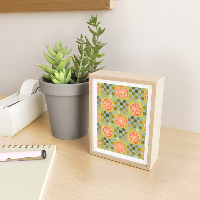 Checkered Citrus Fruit in Sage & Orange Mini Art Print Gallery Image 2