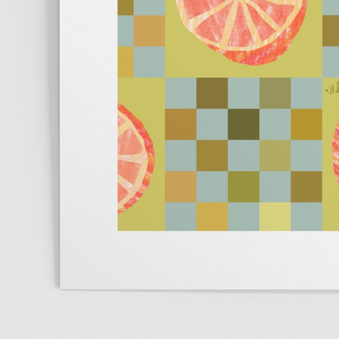 Checkered Citrus Fruit in Sage & Orange Poster Gallery Image 3