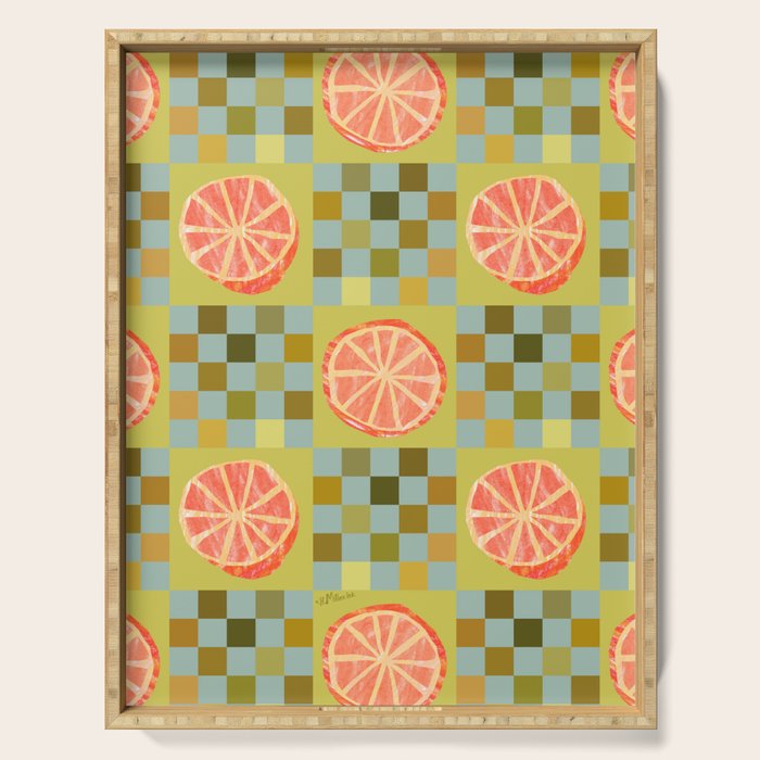 Checkered Citrus Fruit in Sage & Orange Serving Tray Gallery Image 1