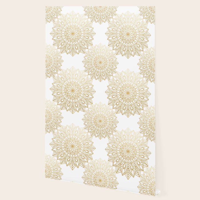 Beautiful White & Gold Mandala Pattern Wallpaper Gallery Image 2