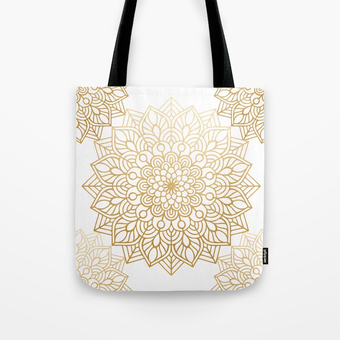 Beautiful White & Gold Mandala Pattern Tote Bag Gallery Image 1