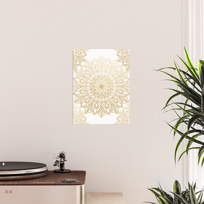 Beautiful White & Gold Mandala Pattern Poster Gallery Image 2