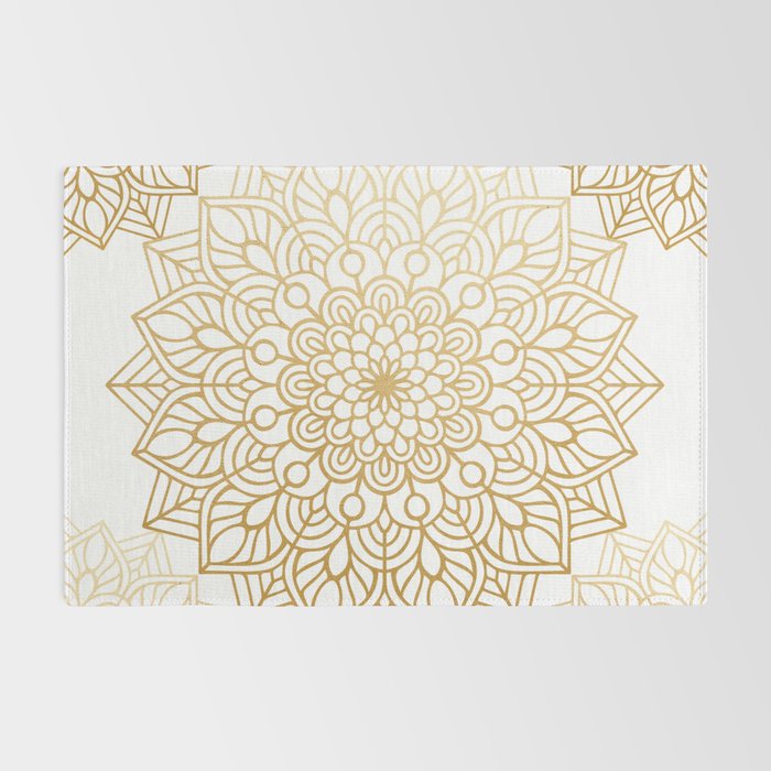 Beautiful White & Gold Mandala Pattern Rug Gallery Image 2
