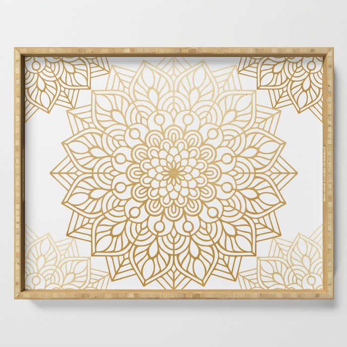Beautiful White & Gold Mandala Pattern Serving Tray Gallery Image 1
