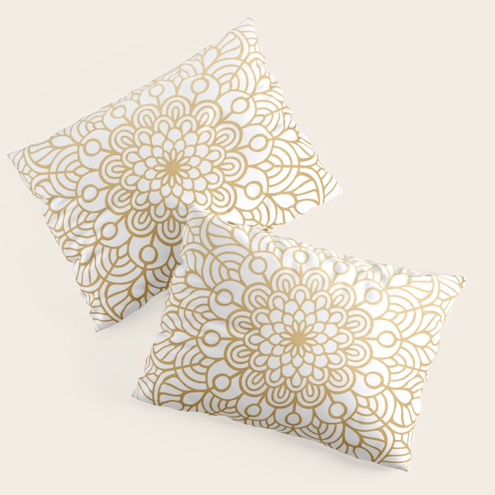 Beautiful White & Gold Mandala Pattern Pillow Sham Gallery Image 3