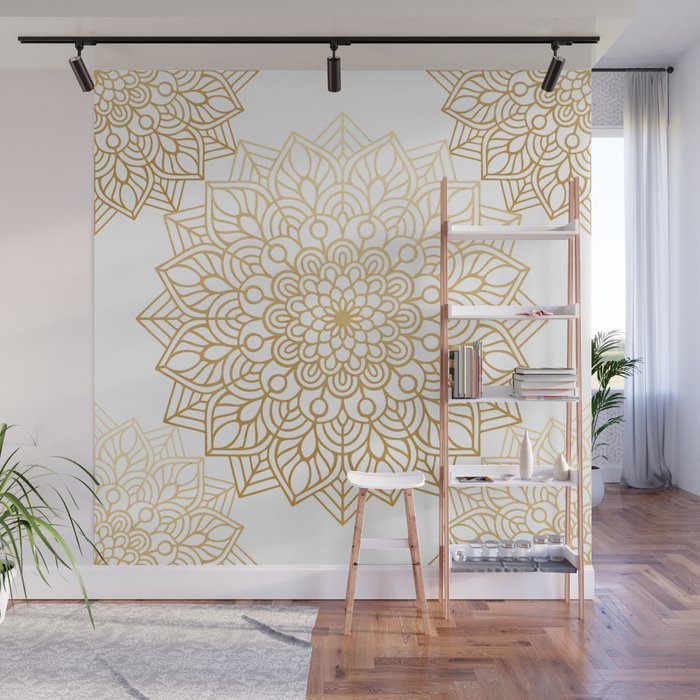 Beautiful White & Gold Mandala Pattern Wall Mural Gallery Image 1