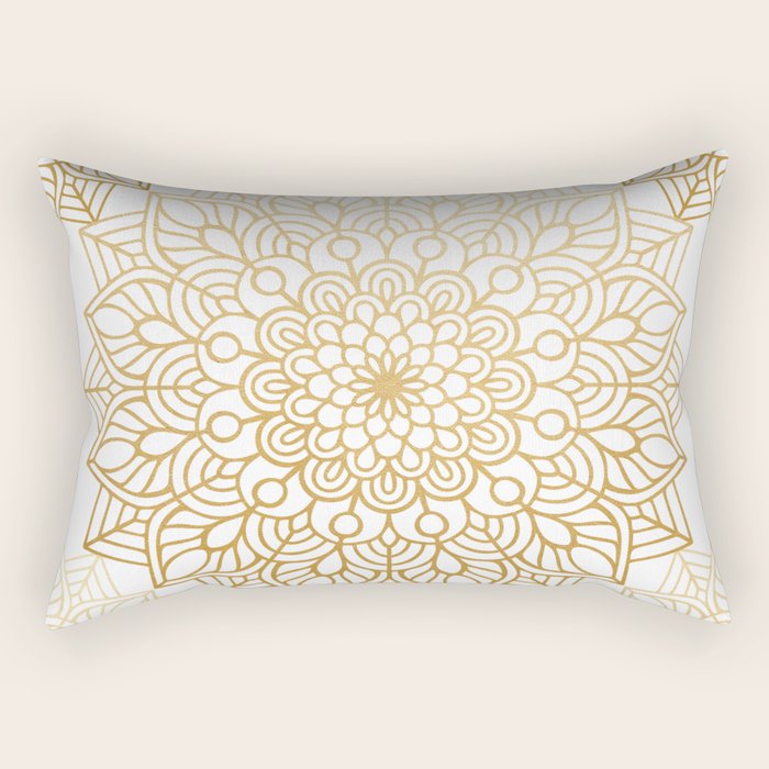 Beautiful White & Gold Mandala Pattern Rectangular Pillow Gallery Image 1
