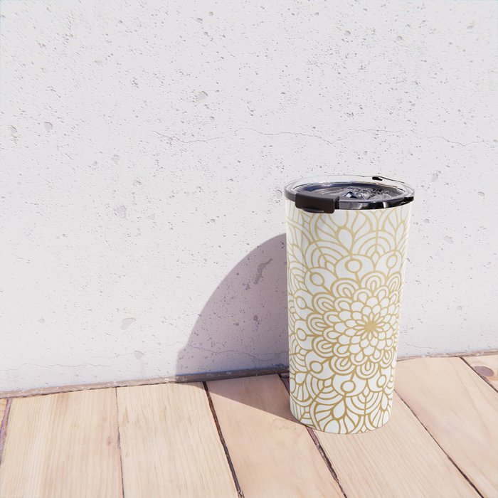 Beautiful White & Gold Mandala Pattern Travel Mug Gallery Image 4