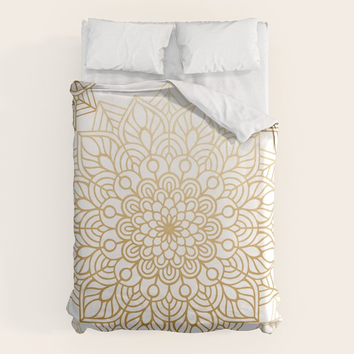 Beautiful White & Gold Mandala Pattern Duvet Cover Gallery Image 1