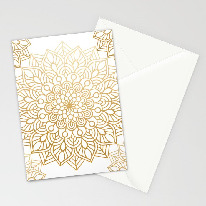 Beautiful White & Gold Mandala Pattern Stationery Card Gallery Image 2